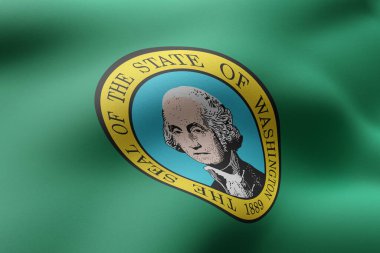Detaylı ve desenli bir Washington ABD bayrağının 3D çizimi