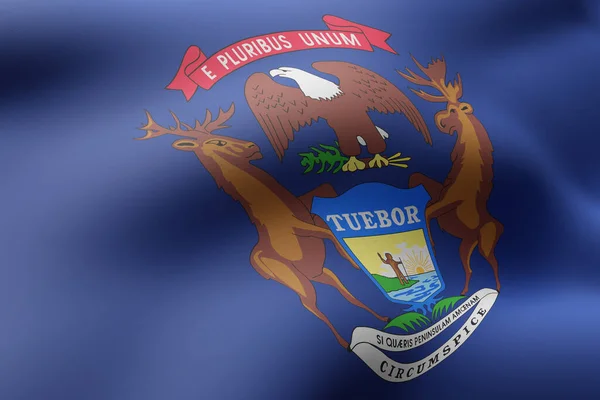 Renderowanie Szczegółowej Teksturowanej Flagi Stanu Michigan Usa — Zdjęcie stockowe