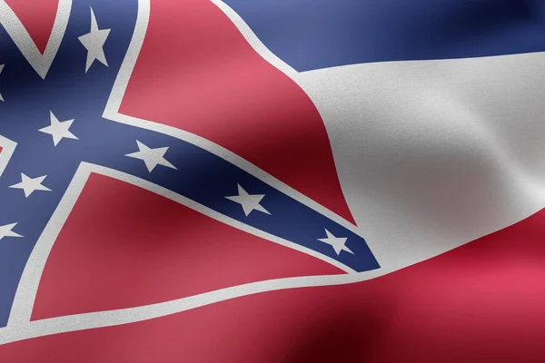Renderowanie Szczegółowej Teksturowanej Flagi Stanu Mississippi Usa — Zdjęcie stockowe