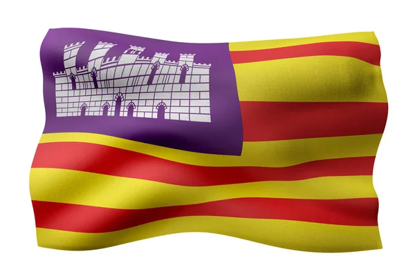 Απόδοση Μεταξωτής Βαλεαρίδας Ισπανικής Κοινοτικής Σημαίας Λευκό Φόντο — Φωτογραφία Αρχείου