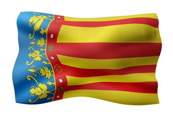 Återgivning Silkeslen Valencias Spanska Gemenskapsflagga Vit Bakgrund — Stockfoto