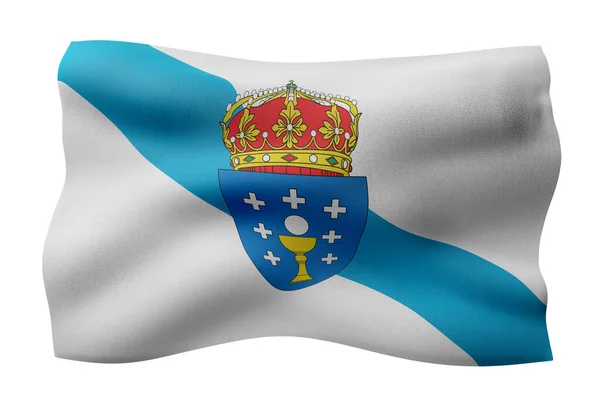 Renderização Uma Bandeira Comunidade Espanhola Galiza Seda Sobre Fundo Branco — Fotografia de Stock