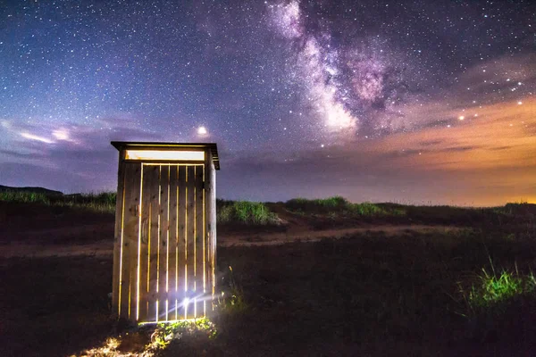 Dřevěný Záchod Noci Existuje Nějaký Hluk Vysoké Iso — Stock fotografie