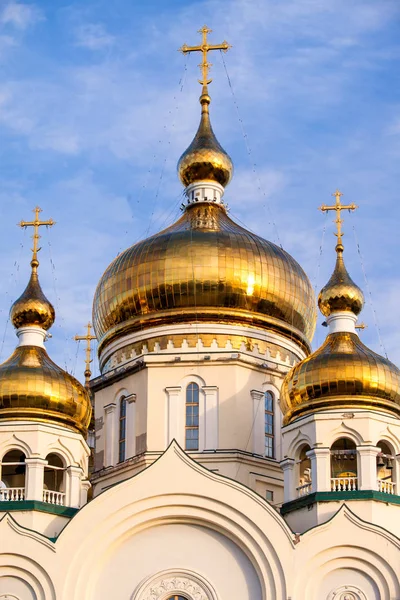 Cupole cattedrale ortodossa e croci d'oro — Foto Stock