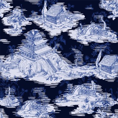 Kumaş veya iç tasarım için Chinoiserie tarzında Dikişsiz desen.