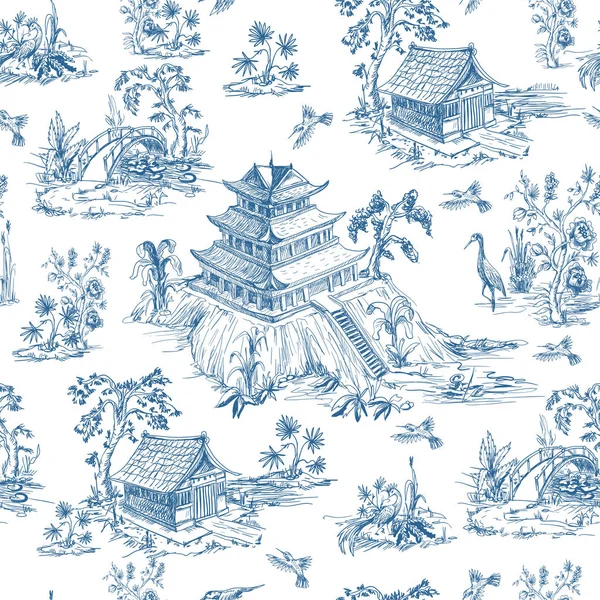 Seamless pattern in chinoiserie style for fabric or interior design. — Stock Vector