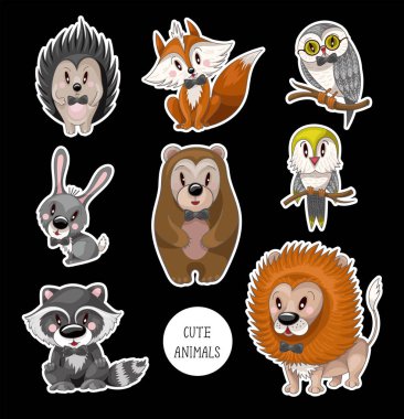 Çocuklar için sevimli bebek hayvanlar ayarlayın. Ayı, rakun, tavşan, tilki ve diğer.