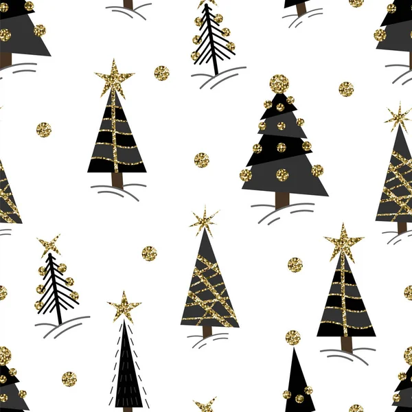 Sömlöst mönster med jul glitter träd. Vektor. — Stock vektor