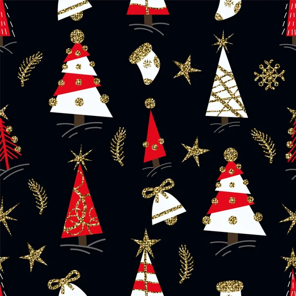 无缝的图案与圣诞树，钟和袜子。向量. — 图库矢量图片