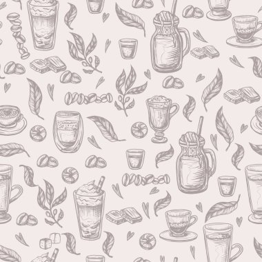 Kahve fincanları ile dikişsiz desen. Vektör.