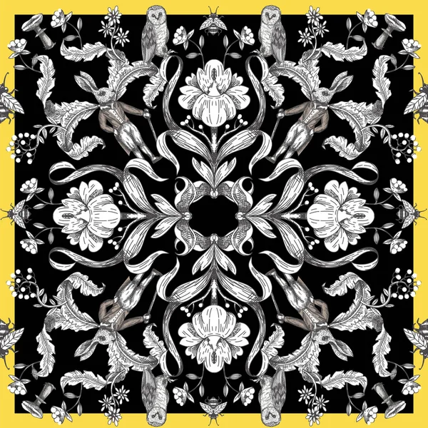 Orman hayvanları ve çiçeklerile Fairytale grafik dikişsiz desen.