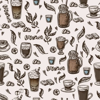 Kahve fincanları ile dikişsiz desen. Vektör.