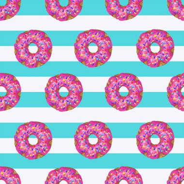 Çizgili arka plan üzerinde nefis çörekler ile Dikişsiz desen. Vektör.