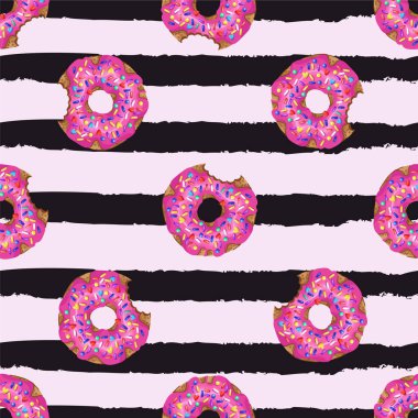 Çizgili arka plan üzerinde nefis çörekler ile Dikişsiz desen. Vektör.