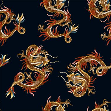 Çin geleneksel ejderha ile dikişsiz desen. Vektör.