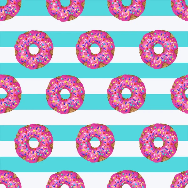 Çizgili arka plan üzerinde nefis çörekler ile Dikişsiz desen. Vektör.