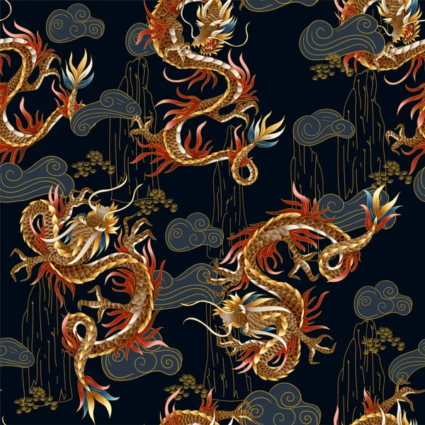 Çin geleneksel ejderha ile dikişsiz desen. Vektör.