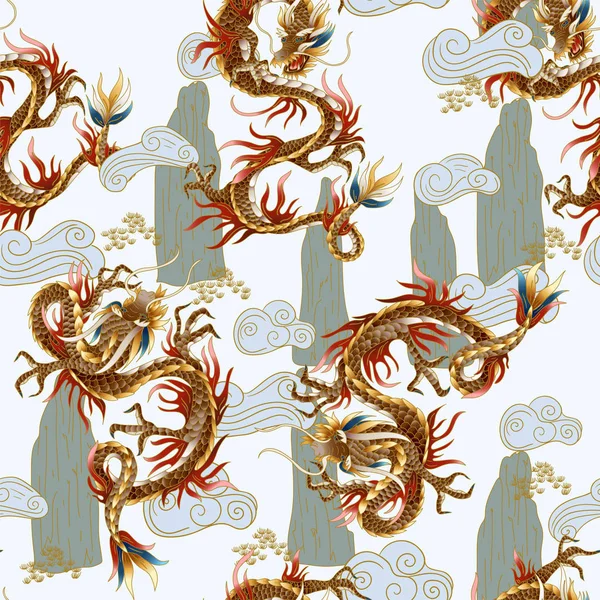 Seamless pattern with Chinese traditional dragon. vector. — Stock Vector