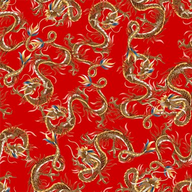 Çin geleneksel ejderha ile dikişsiz desen. Vektör.