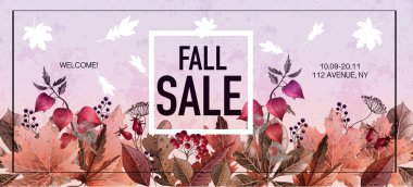 Yaprak ve çilek ile Poster sonbahar satış. Vektör.