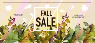 Yaprak ve çilek ile Poster sonbahar satış. Vektör.