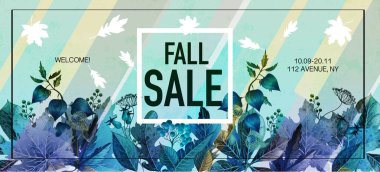 Yaprak ve çilek ile Poster sonbahar satış. Vektör.