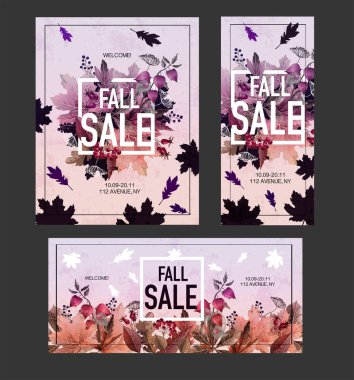 Yaprak ve çilek ile Poster sonbahar satış. Vektör.