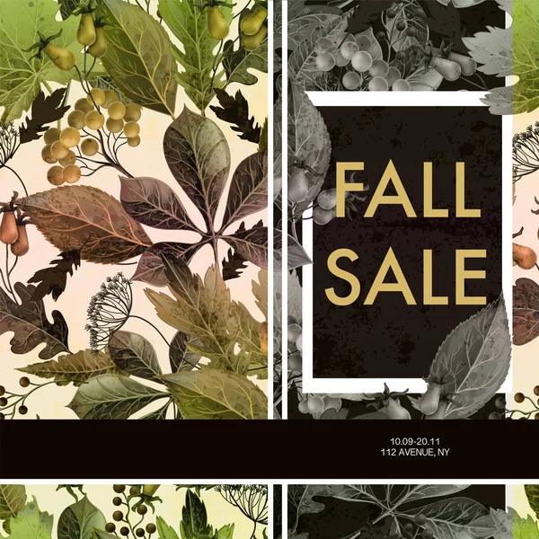 Affiche vente automne avec des feuilles et des baies. Vecteur . — Image vectorielle