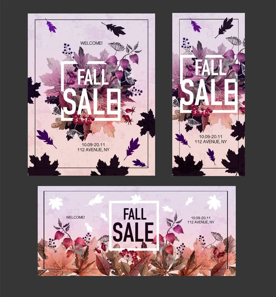 Yaprak ve çilek ile Poster sonbahar satış. Vektör.