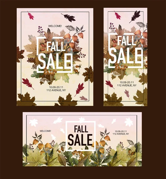 Yaprak ve çilek ile Poster sonbahar satış. Vektör.