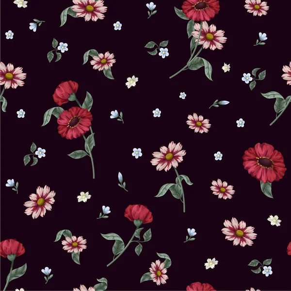 Seamless floral pattern with ditsy flowers. Vector. — Stock Vector