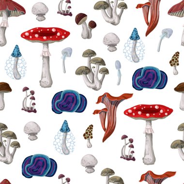 Farklı mantarlarla kusursuz desen. Vektör.