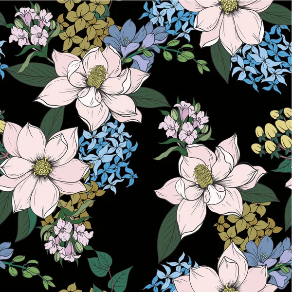 Nahtloses Muster mit grafischen Blumen für Textildesign. Vektor. — Stockvektor