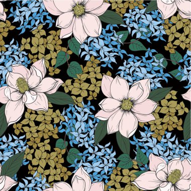 Tekstil tasarımı için grafik çiçekli kusursuz desen. Vektör.