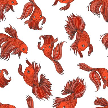 Eksiksiz desenli ve grafik stili balıklı. Vektör.