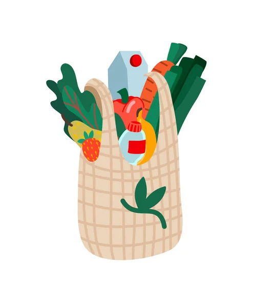 Bolsa grande de comida saludable. Dibujos animados vectoriales ilustración plana. — Archivo Imágenes Vectoriales