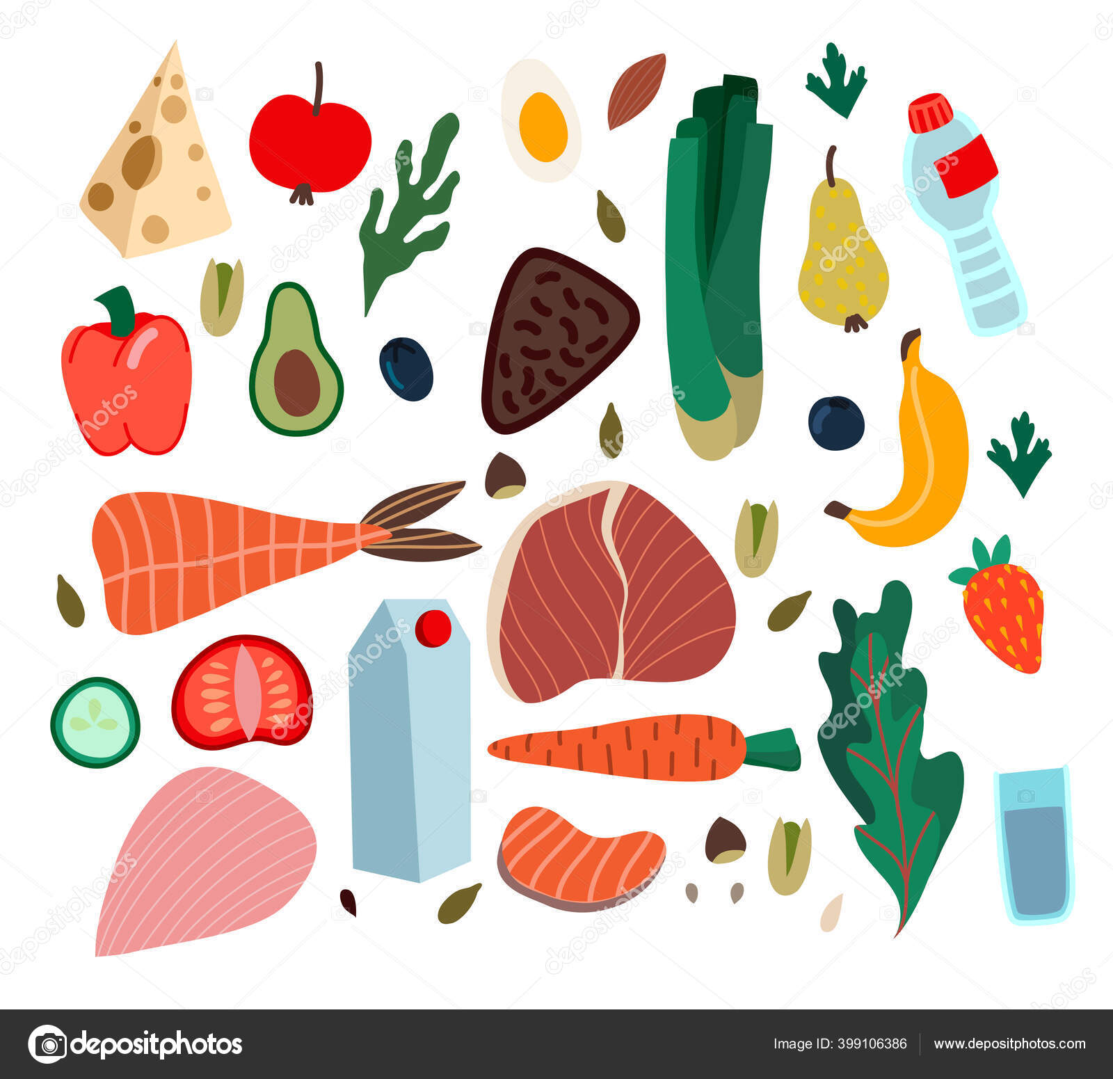 conjunto de desenhos animados de vetor de alimentos orgânicos