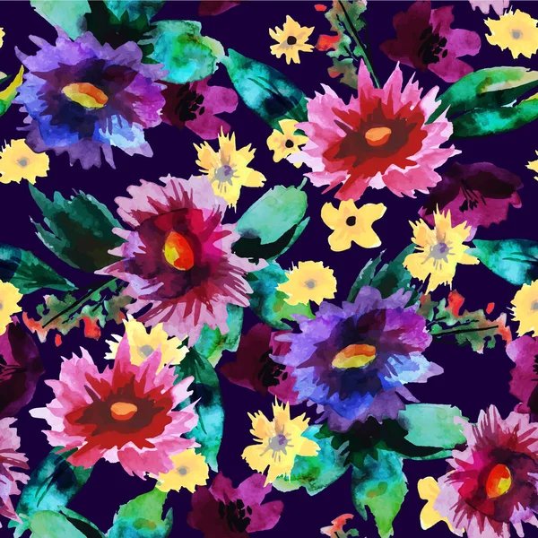 Patrón sin costuras con flores de acuarela. Diseño textil floral de moda. Vector. — Archivo Imágenes Vectoriales