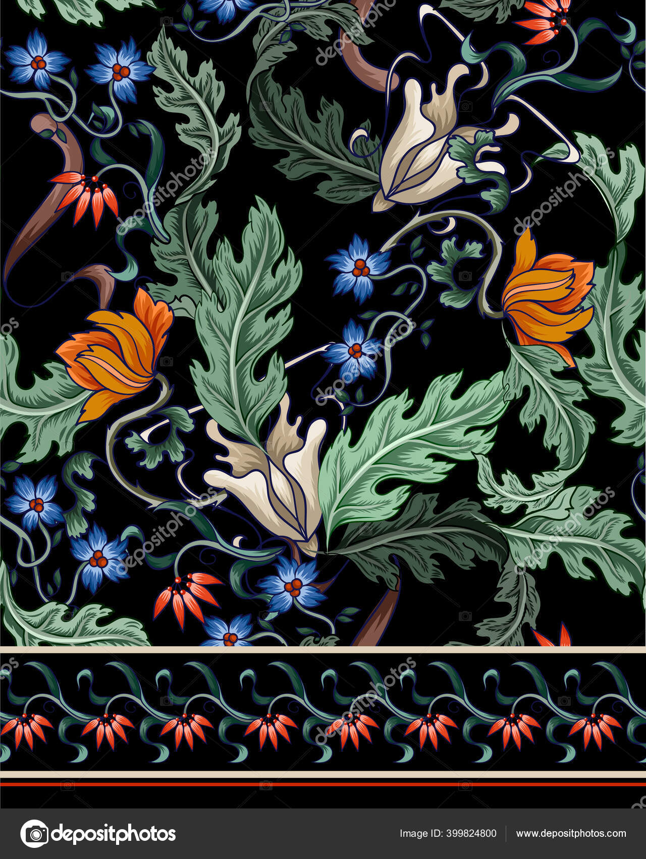 Seamless pattern with flowers in art deco style. Modern trendy print