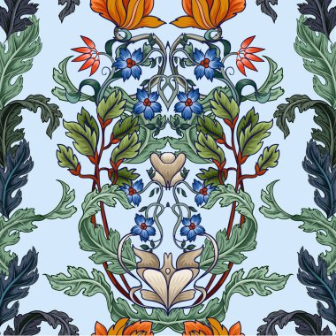 Kusursuz desenli, çiçek deco tarzında. Modern moda baskı.