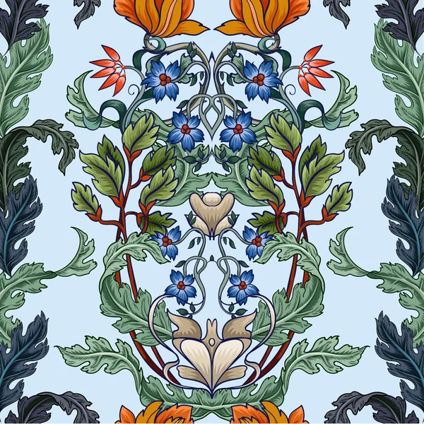 Απρόσκοπτη μοτίβο με λουλούδια σε art deco στυλ. Μοντέρνα μοντέρνα εκτύπωση. — Διανυσματικό Αρχείο