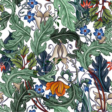 Kusursuz desenli, çiçek deco tarzında. Modern moda baskı.