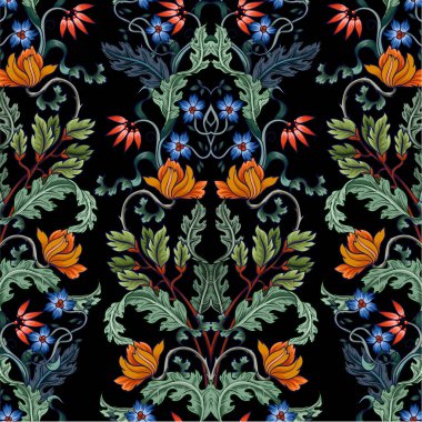 Kusursuz desenli, çiçek deco tarzında. Modern moda baskı.
