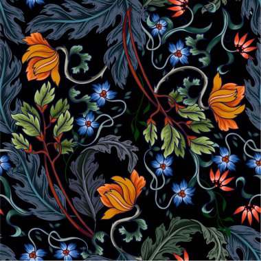 Kusursuz desenli, çiçek deco tarzında. Modern moda baskı.