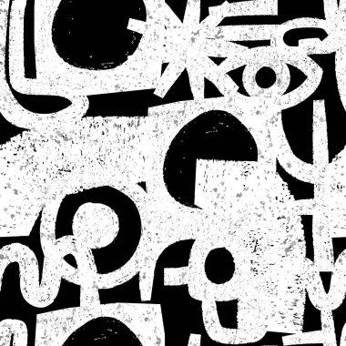 Soyut desenli siyah beyaz şekilli kusursuz vektör karalama deseni.