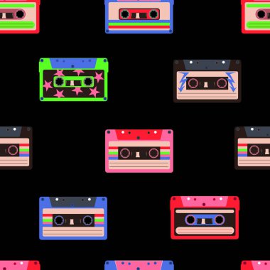 Canlı Kusursuz Retro Kaset Bant Arkaplanı Neon Sentetik Tasarım