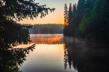 Muhteşem bir yaz sabahı Güzel bir dağ gölü kenarında