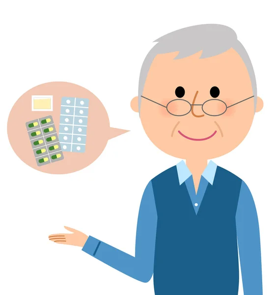 Starszy Człowiek Medycyna Jest Przykładem Starszych Mężczyzn Przyjmowanie Leku — Wektor stockowy