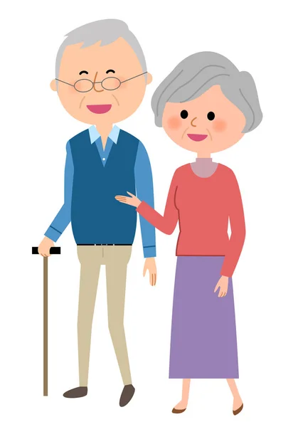 Bejaarde Echtpaar Wandeling Illustratie Van Een Senior Paar Wandelen — Stockvector