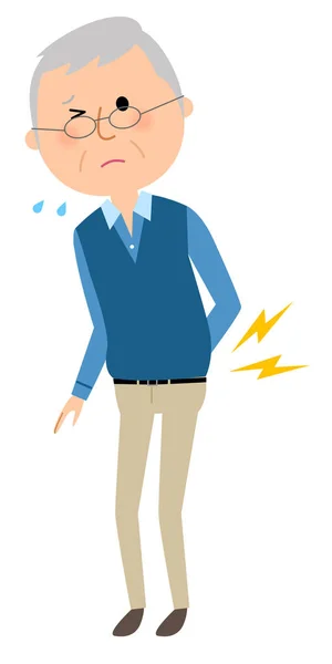 Elderly man, Low back pain/It is an illustration of an elderly man whose waist hurts. — Stock Illustration Elderly Man Low Back Pain Illustration Elderly Man Whose Waist Stock Illustration